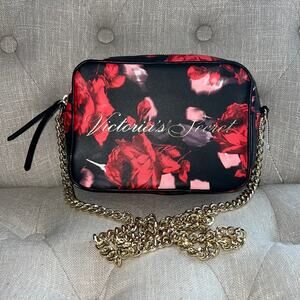 Victoria’s Secret Red & Black Floral Gold Chain Crossbody Purse